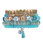 8940NINEXIS - CWAJE05695_BOHO CRYSTAL PENDANT MULTI LAYER ELASTIC BRACELET: Black / (OS) 1
