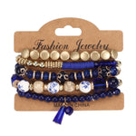 8940NINEXIS - CWAJE05695_BOHO CRYSTAL PENDANT MULTI LAYER ELASTIC BRACELET: Black / (OS) 1